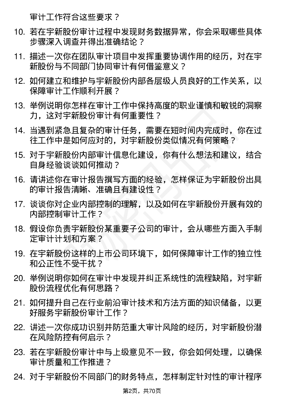 48道宇新股份审计员岗位面试题库及参考回答含考察点分析