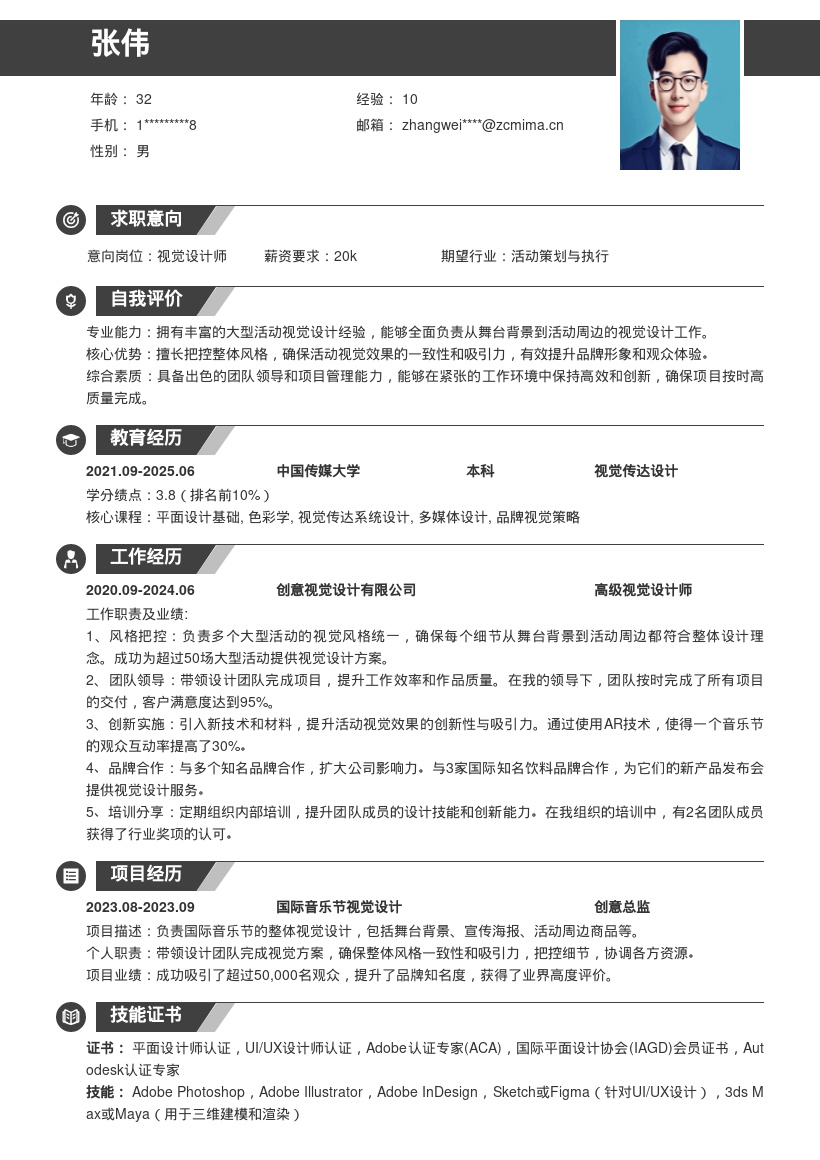 活动视觉设计师多大型活动简历模板