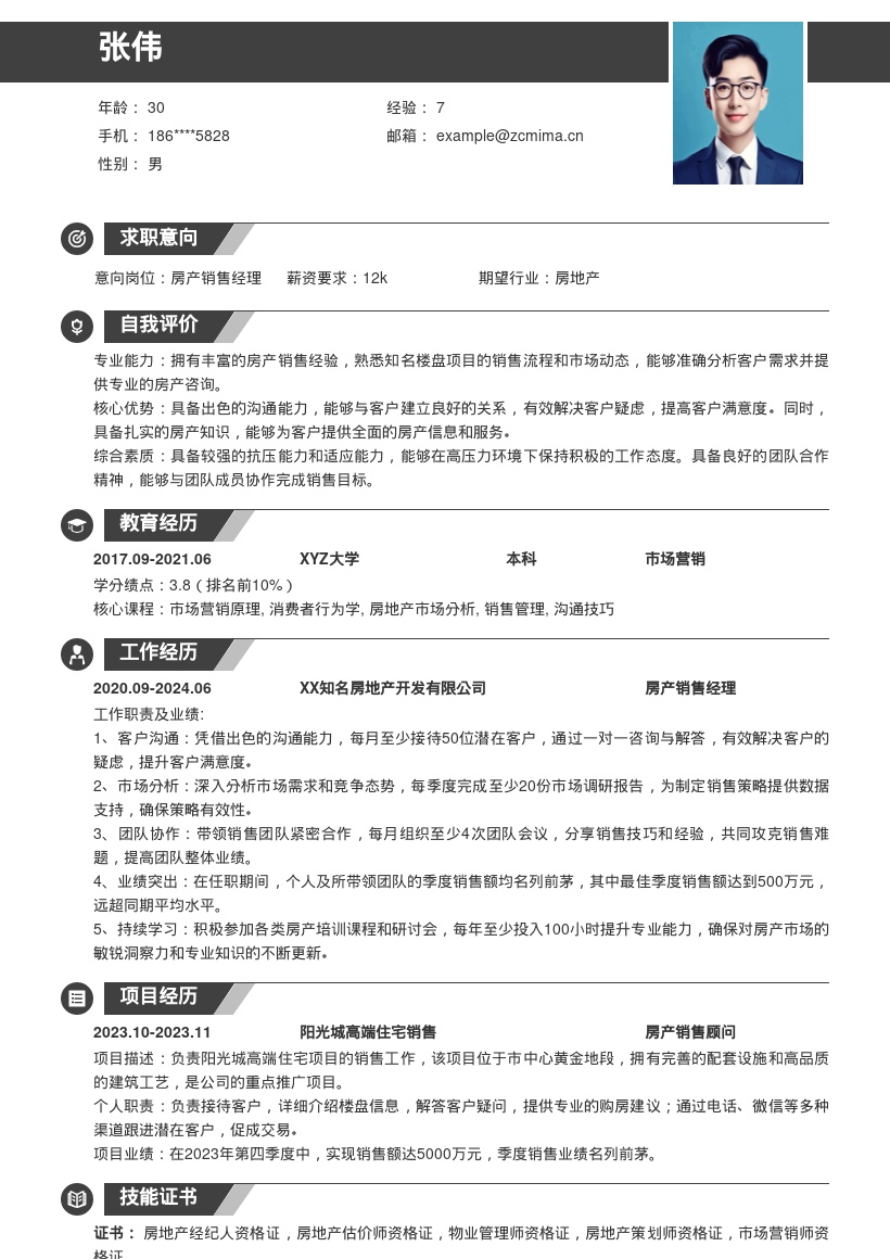 20多套房产销售岗位简历模板合集word版