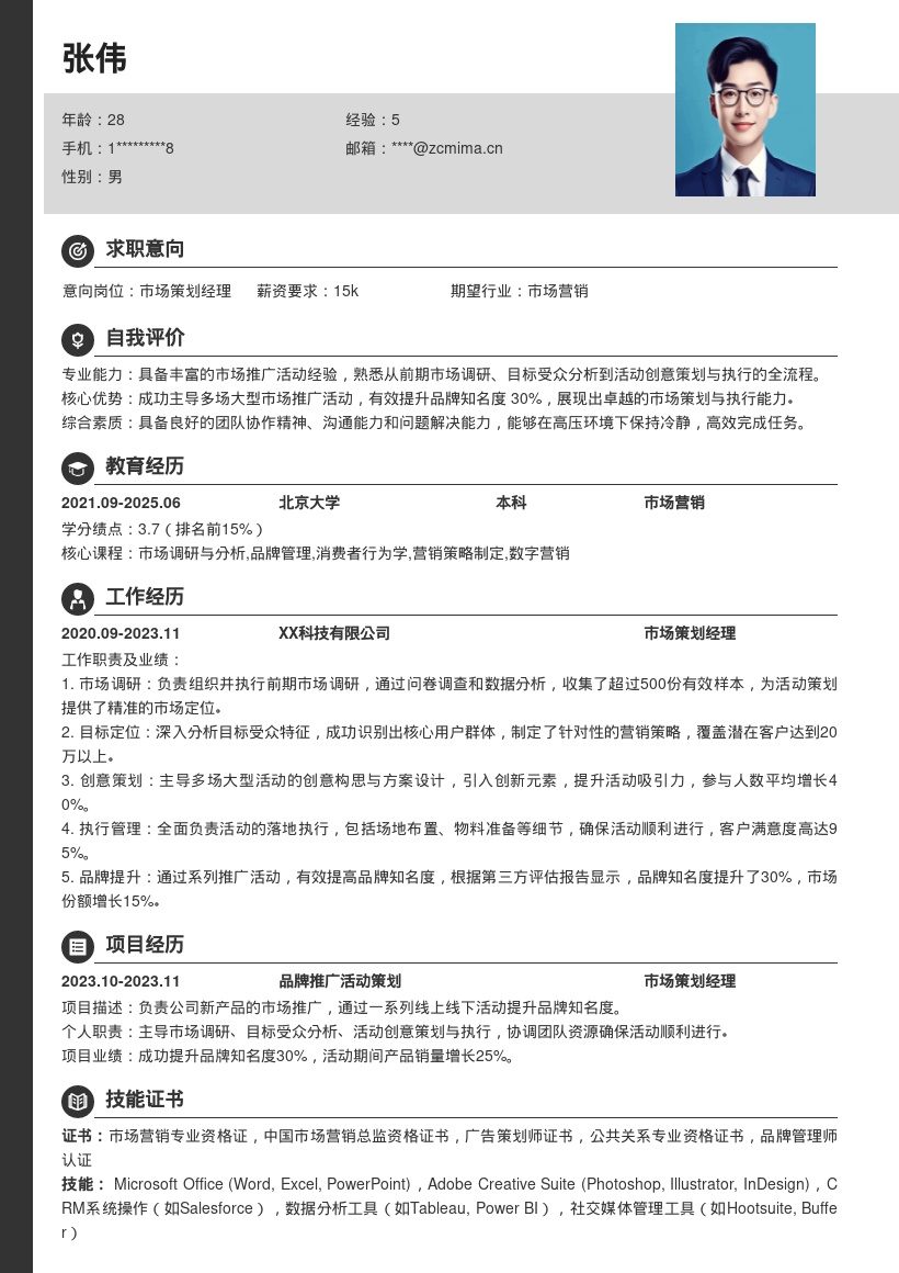 市场策划简历模板主导活动提升知名度 