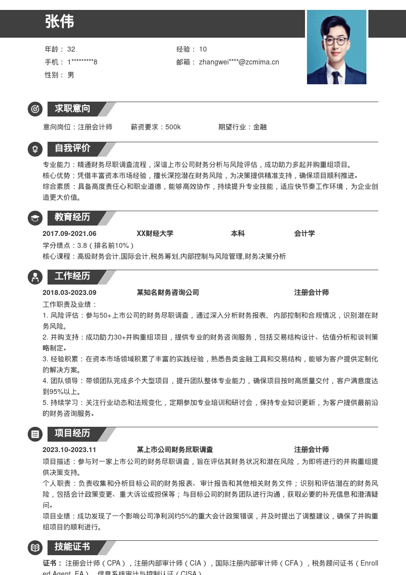 20多套注册会计师岗位简历模板合集word版