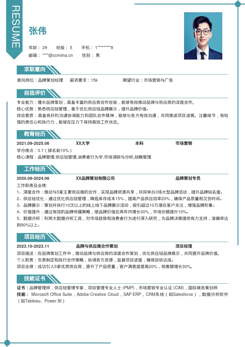 品牌策划岗位推动合作优化展示简历模板