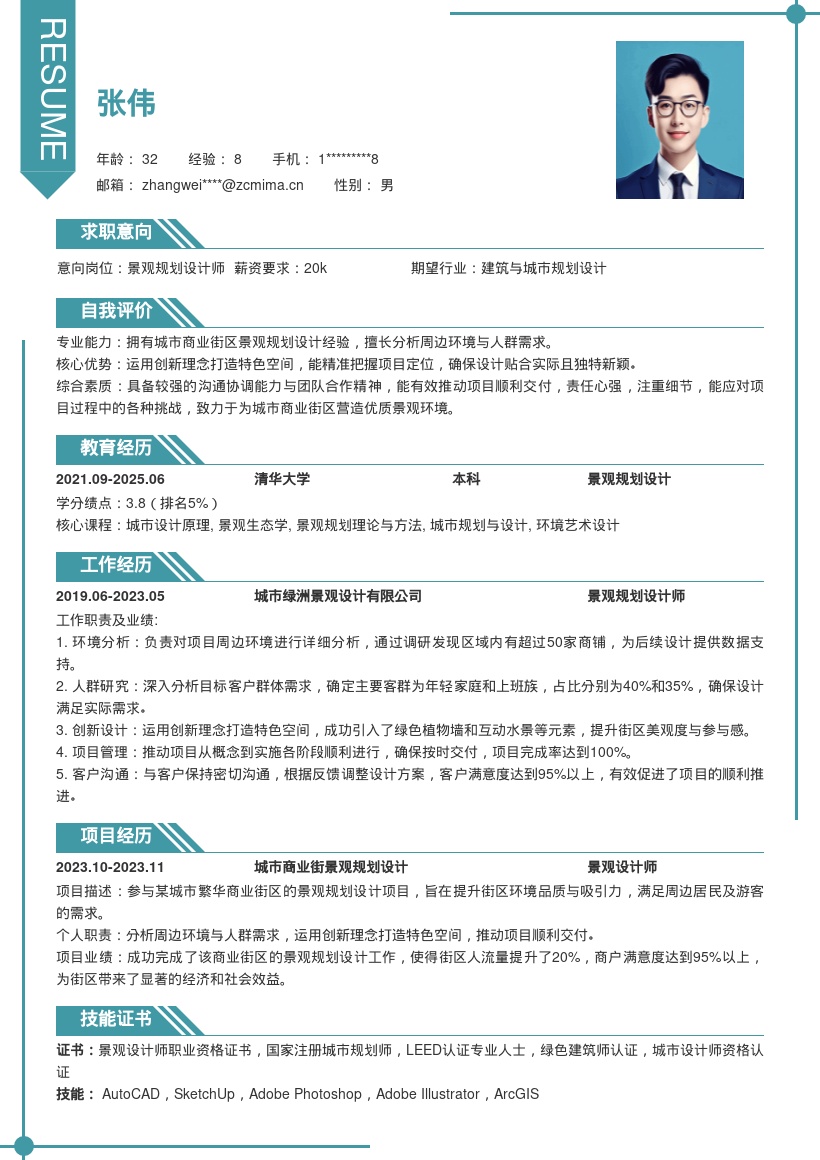 20多套景观规划设计岗位简历模板合集word版