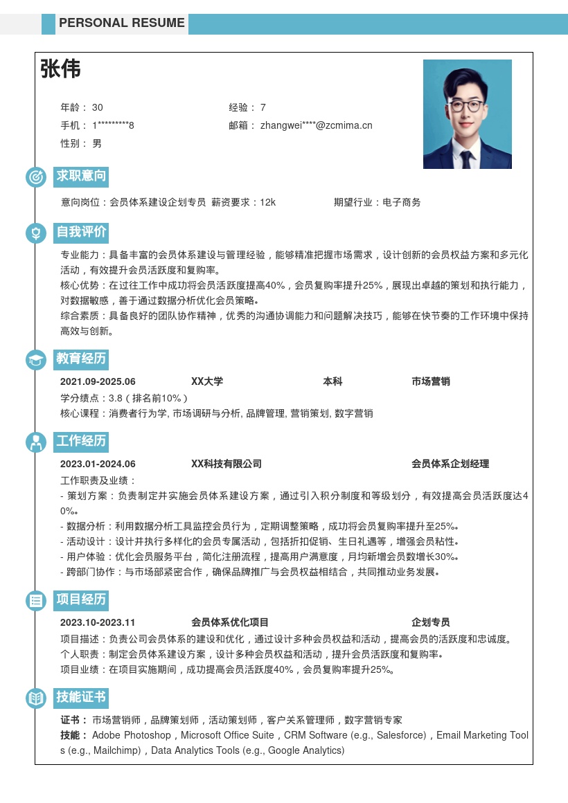 会员体系建设企划简历模板含权益活动成果 