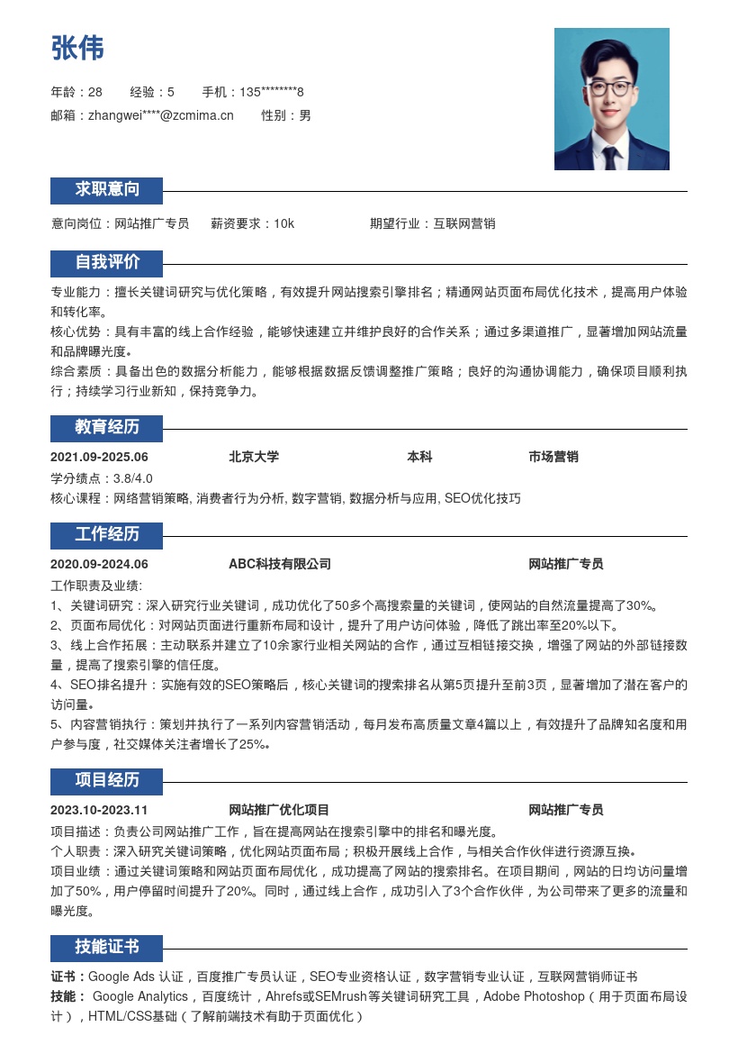 20多套网站推广岗位简历模板合集word版