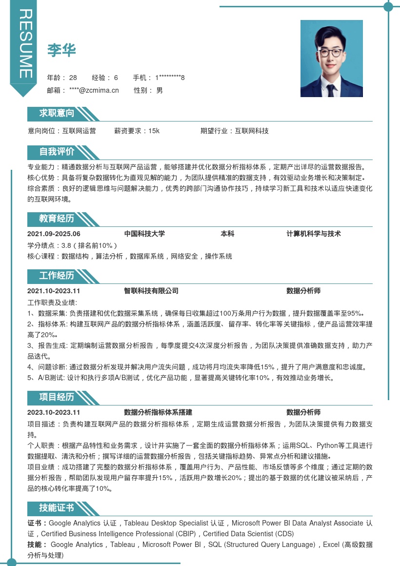 互联网运营简历模板含指标体系报告 