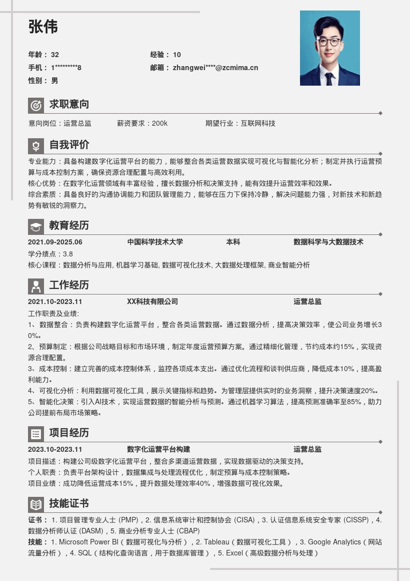 运营总监数字化运营简历模板含预算方案 