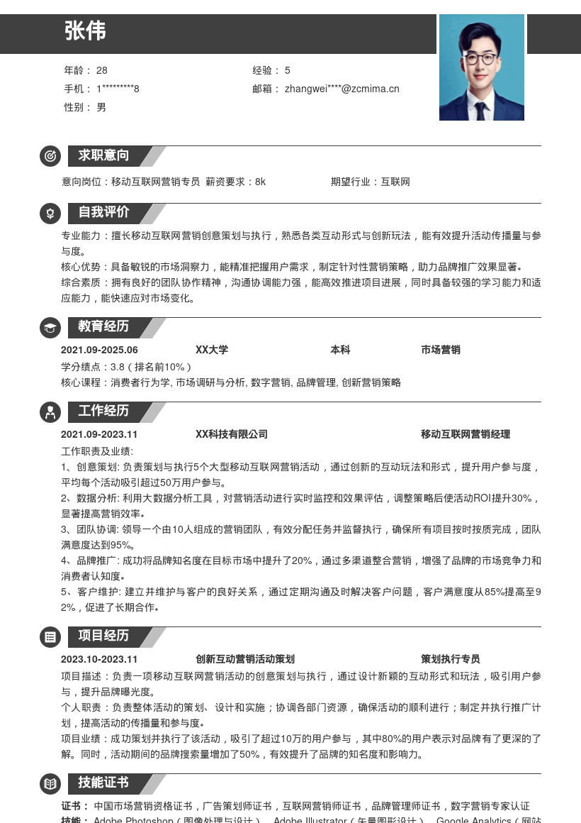 移动互联网营销活动策划执行简历模板