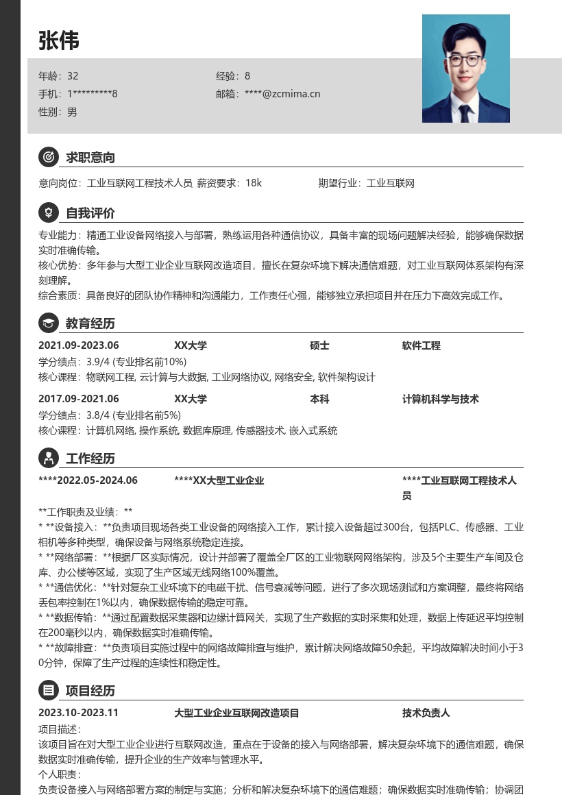 20多套工业互联网工程技术人员岗位简历模板合集word版