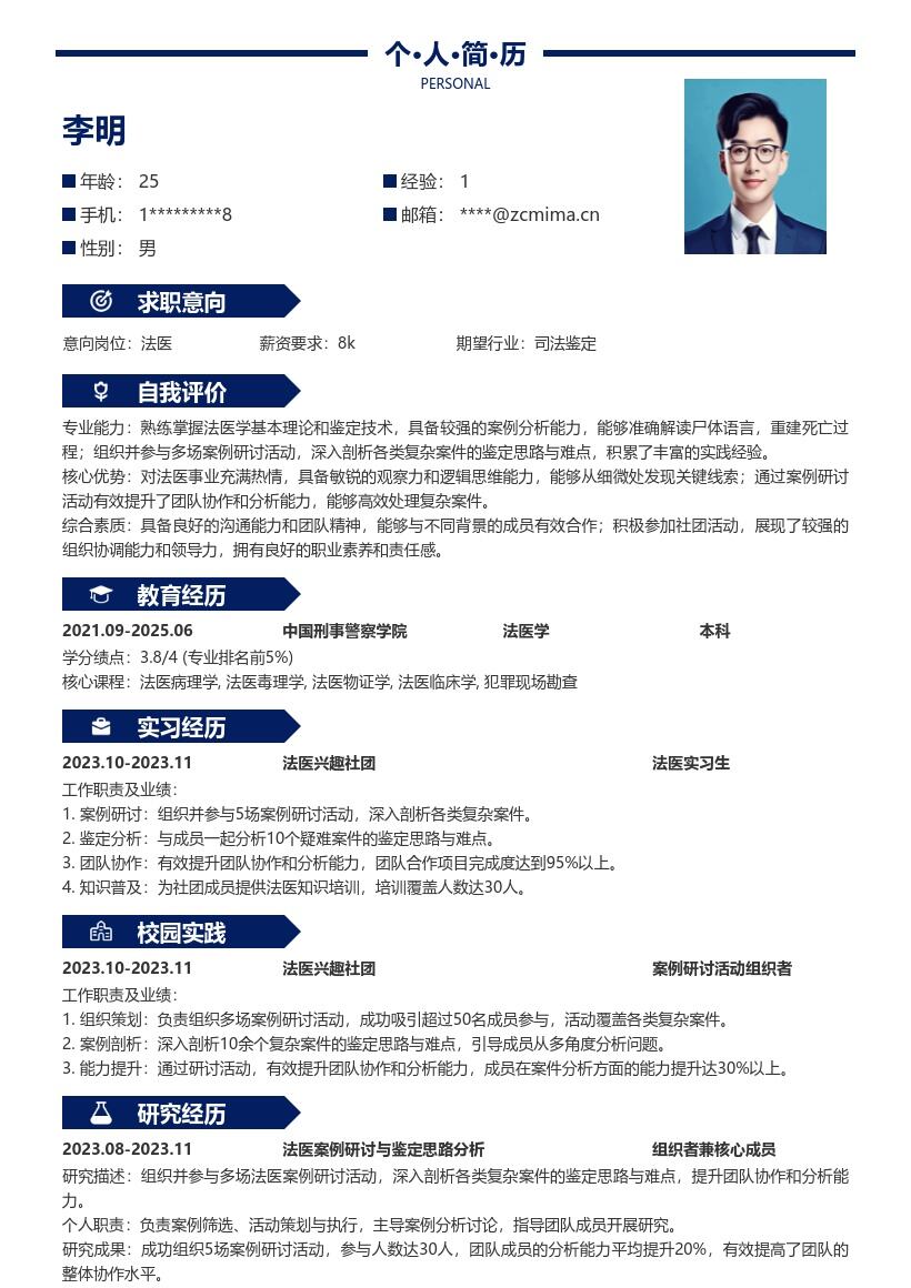 20多套法医(校招)岗位简历模板合集word版