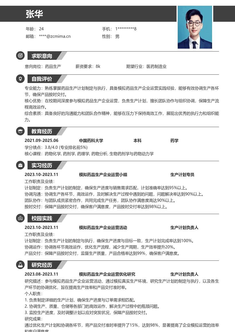 20多套药品生产(校招)岗位简历模板合集word版