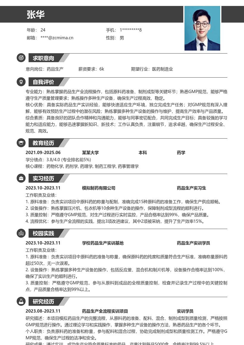 20多套药品生产(校招)岗位简历模板合集word版