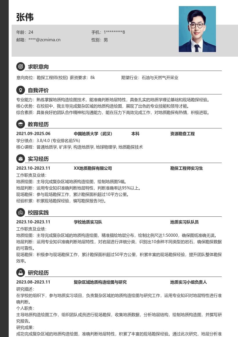 20多套勘探工程师(校招)岗位简历模板合集word版