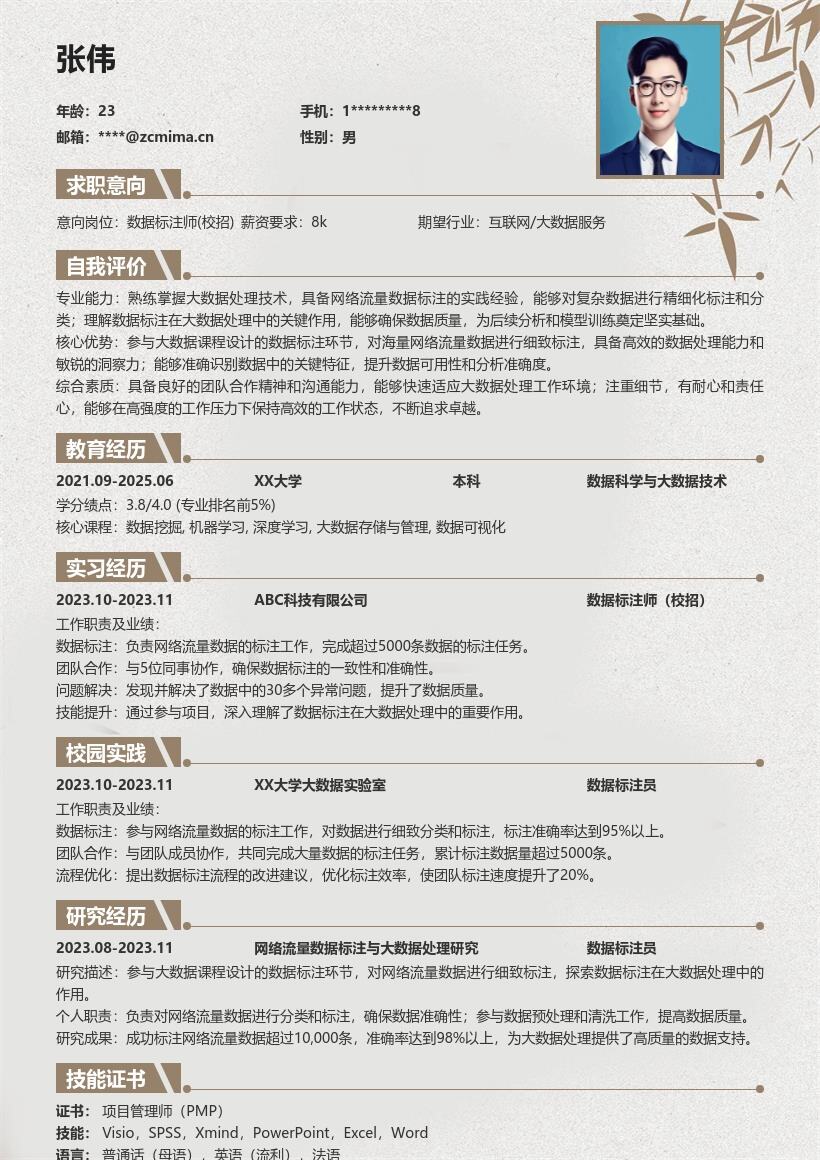 数据标注师校招参与大数据标注简历模板