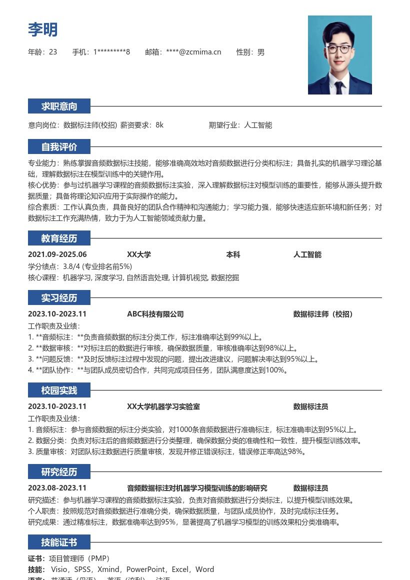 20多套数据标注师(校招)岗位简历模板合集word版