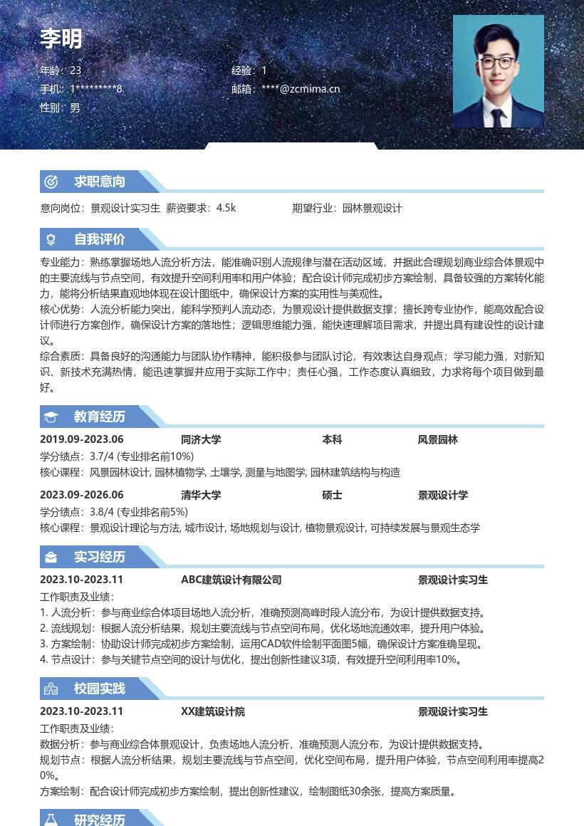 景观设计实习生参与商业综合体简历模板